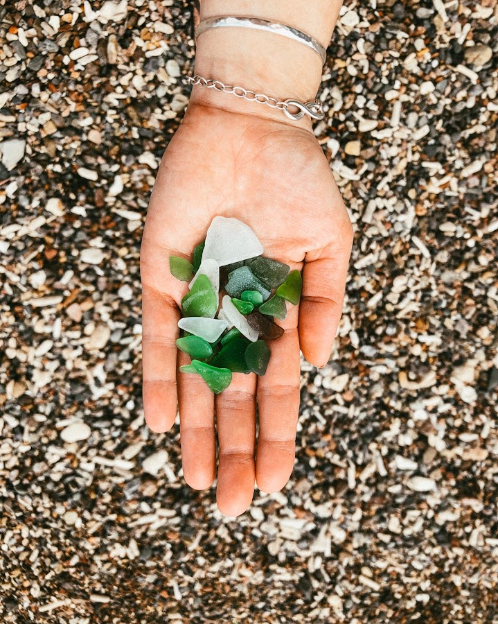 Handful of sea glass from the beach at Playa Forti, Curaçao