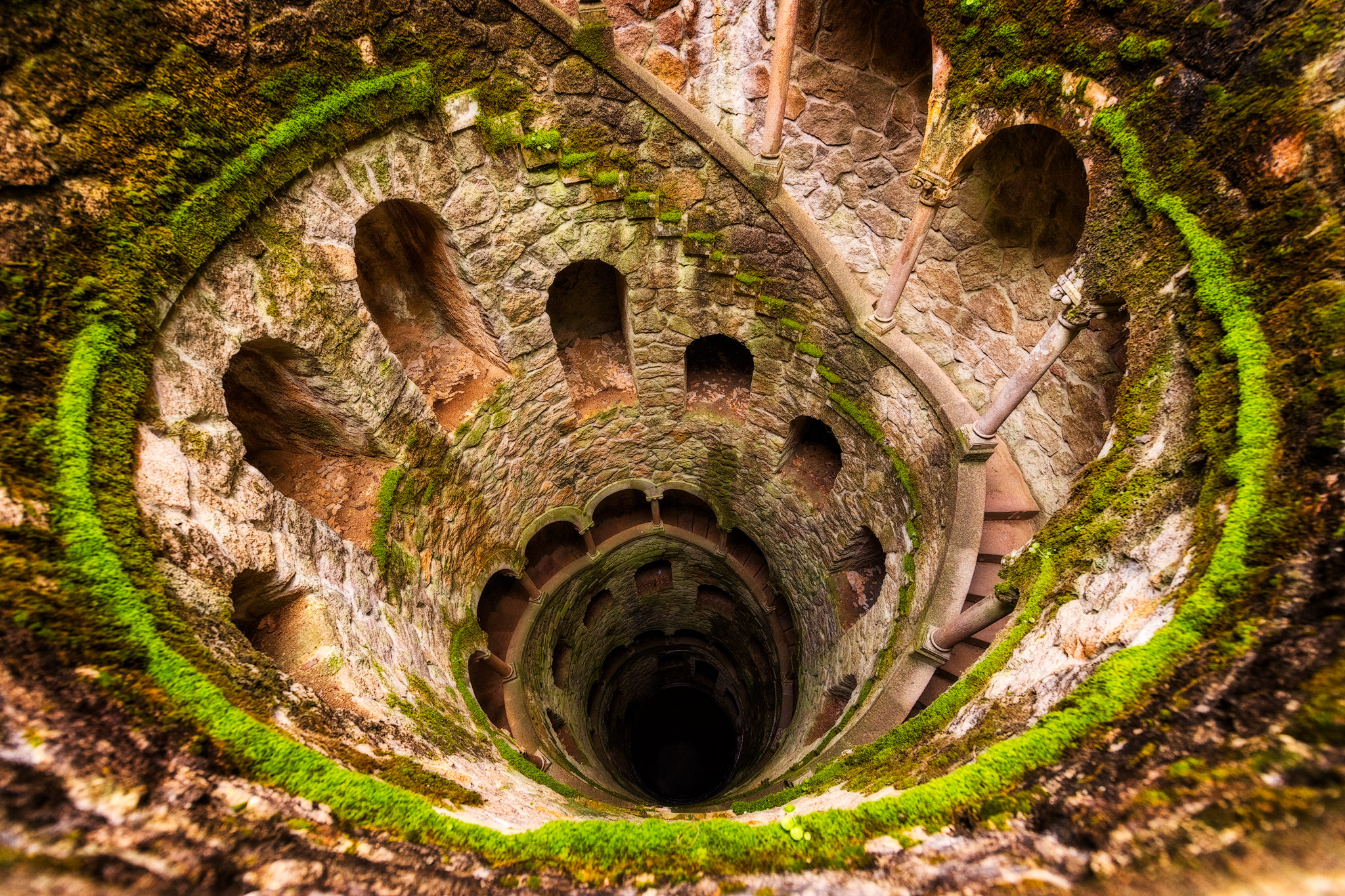 Looking down the spiral Initiation Well at Quinta da Regaleira in Sintra