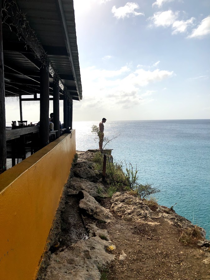 Cliff jumping platform above the sea at Playa Forti, Curaçao