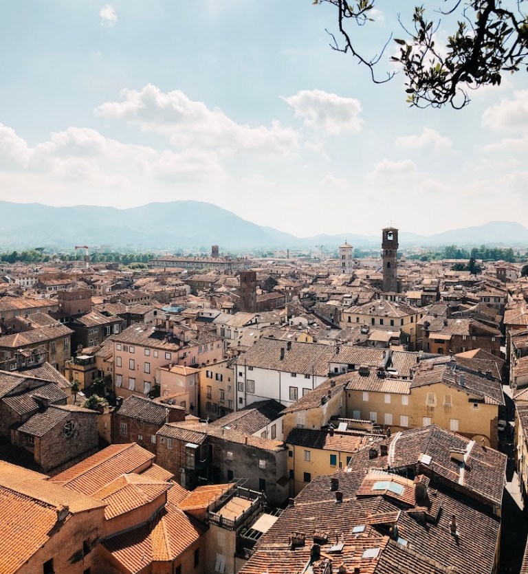 View over Lucca's rooftops and towers from Torre Guinigi