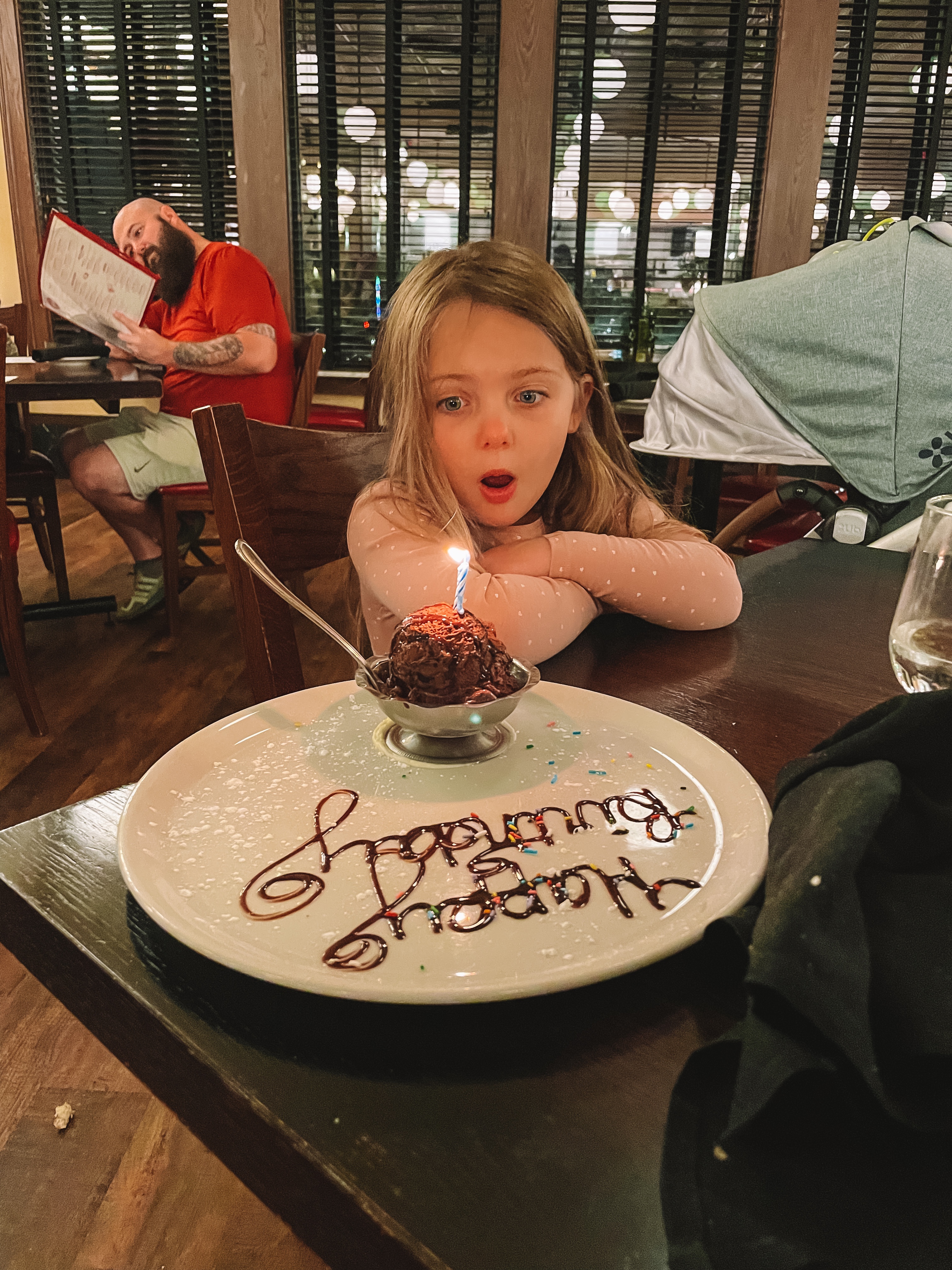 Summer's daughter with her birthday dessert at Kalahari