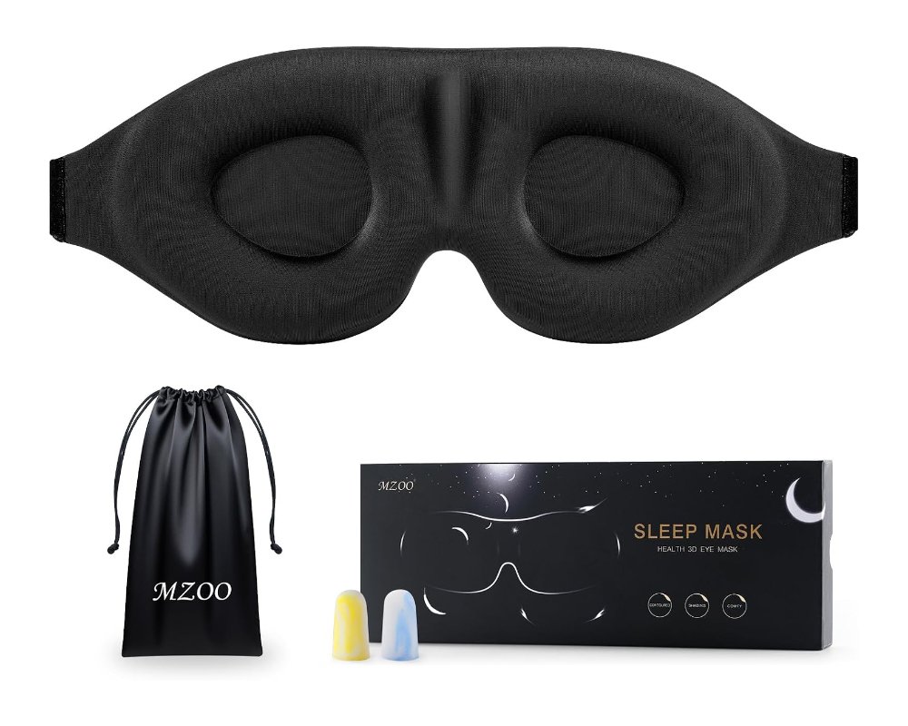 MZOO 3D contoured sleep mask with pouch and earplugs